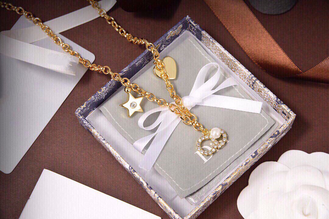 CD Pearl Star Heart Gold Diamond Necklace
