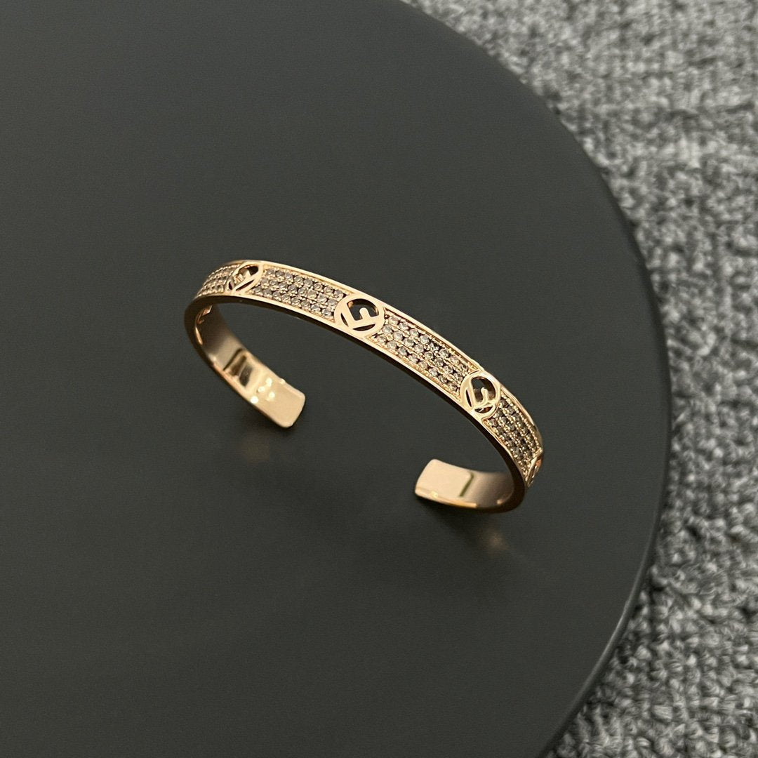 F Bracelet Pink Gold Diamond Cuff
