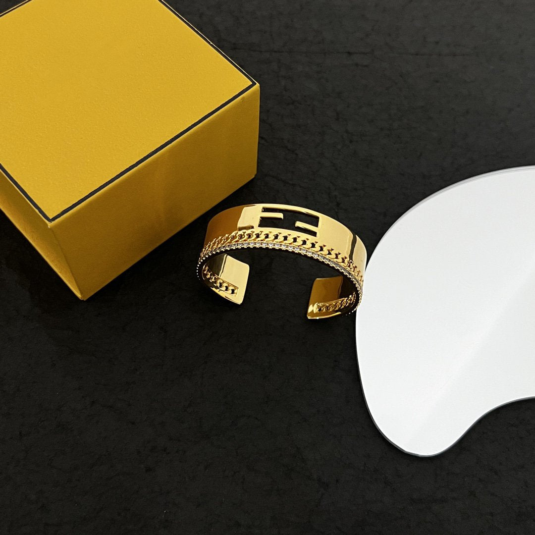 F Bracelet Gold Diamond Cuff