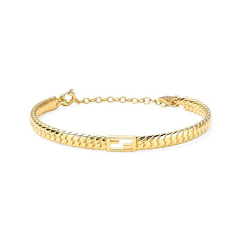 F Baguette Link Chain Gold Bracelet
