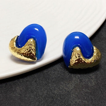 F Heart Gold Blue Earrings