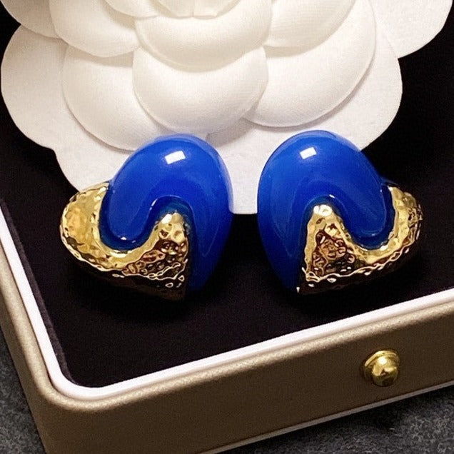 F Heart Gold Blue Earrings