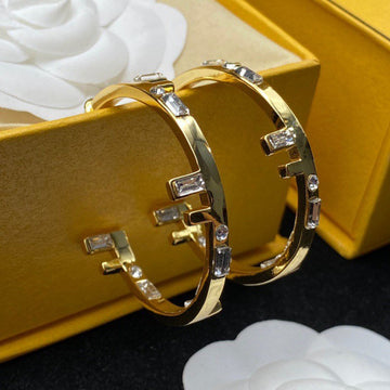 Ff Logo Hoop Earrings Gold Diamond