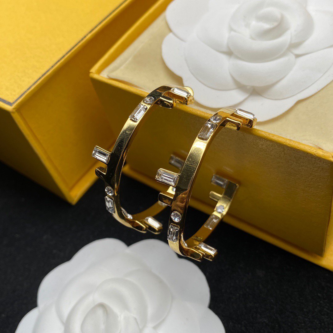 Ff Logo Hoop Earrings Gold Diamond