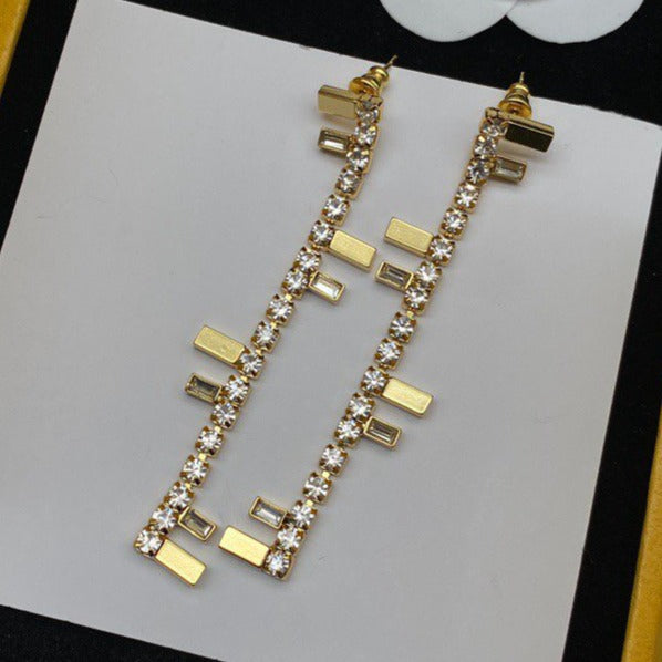 Ff Logo Drop Gold Diamond Earrings