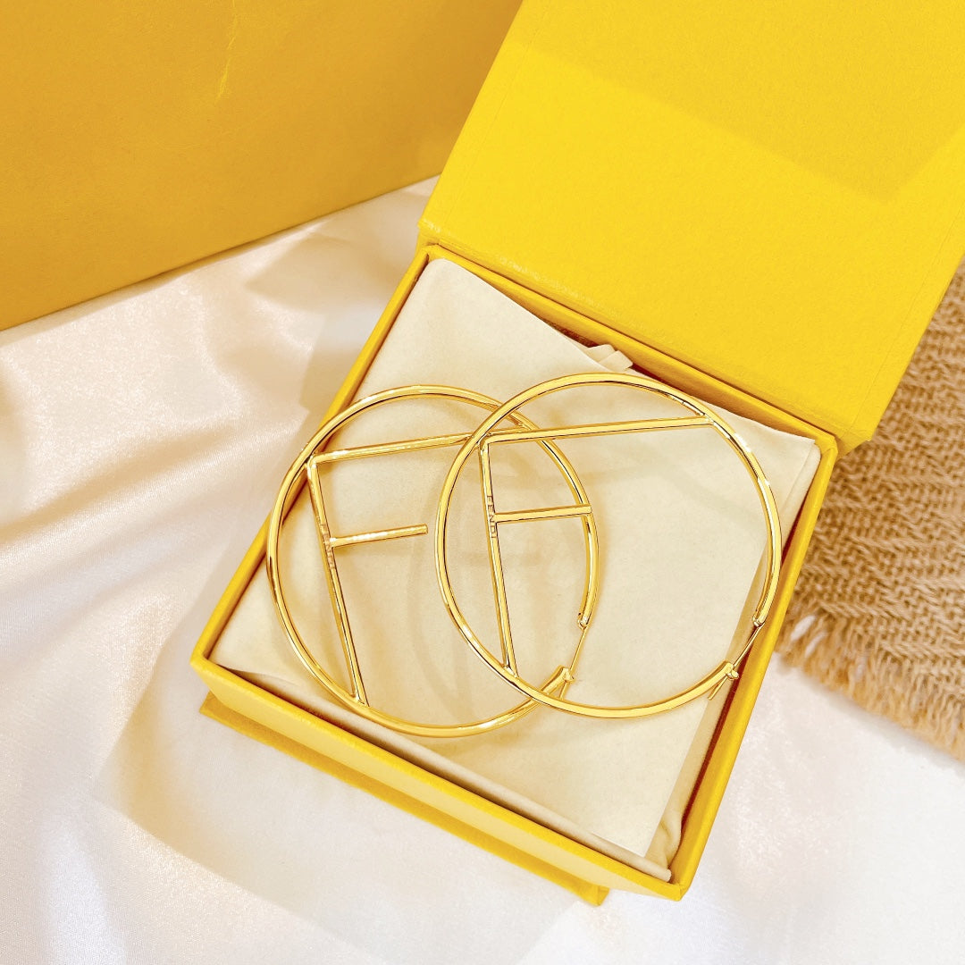 F Gold Full Diamond Letter Earrings