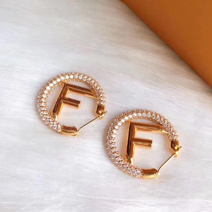 F Logo Gold Diamond Earrings