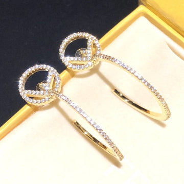 F Stud Earrings Gold Full Diamond
