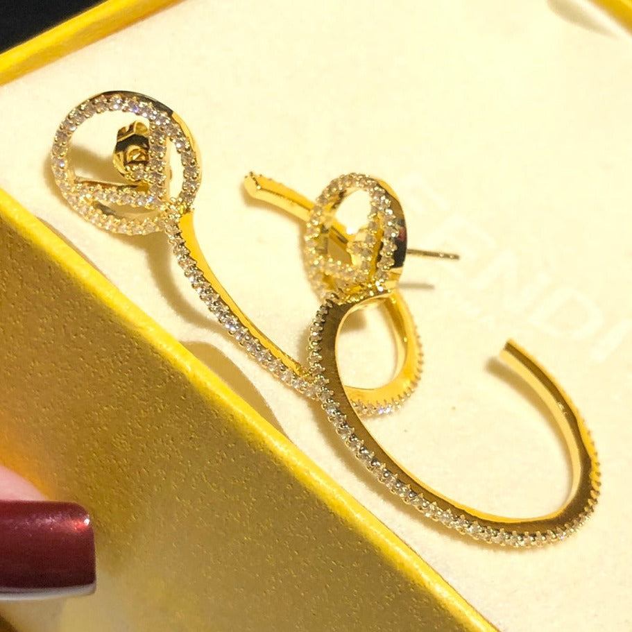 F Stud Earrings Gold Full Diamond