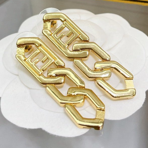 Ff Drop Earrings Gold