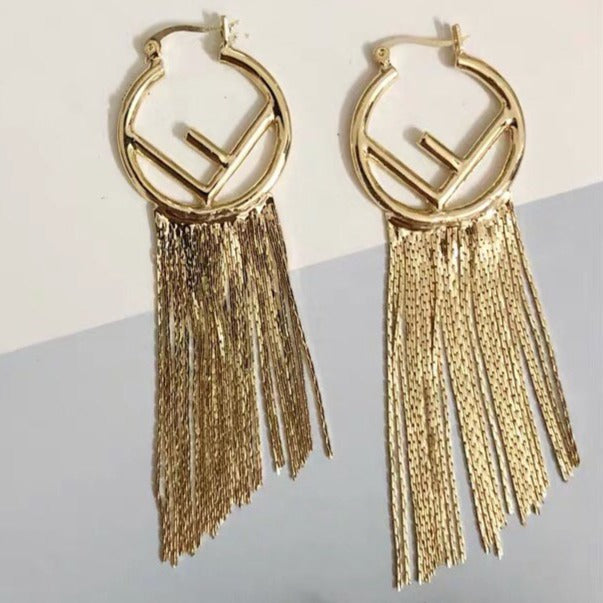 F Logo Tassels Gold Earrings