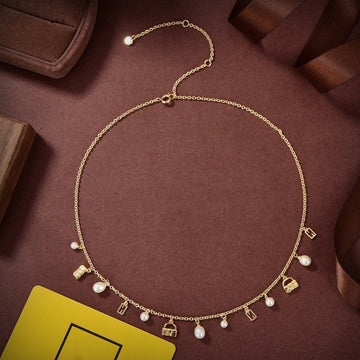 Ff Buckled Pearl Gold Necklace