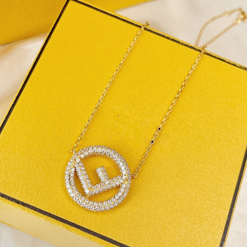 F Logo Necklace Gold Full Diamond