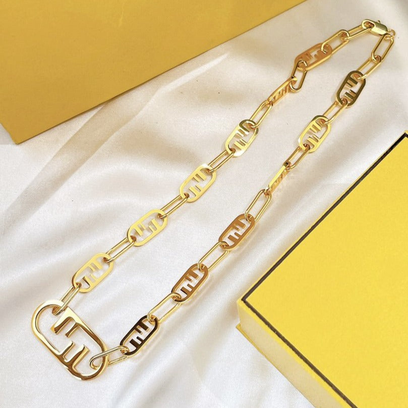 Ff Logo Motif Gold Necklace
