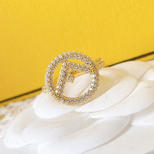 F Logo Gold Full Diamond Ring