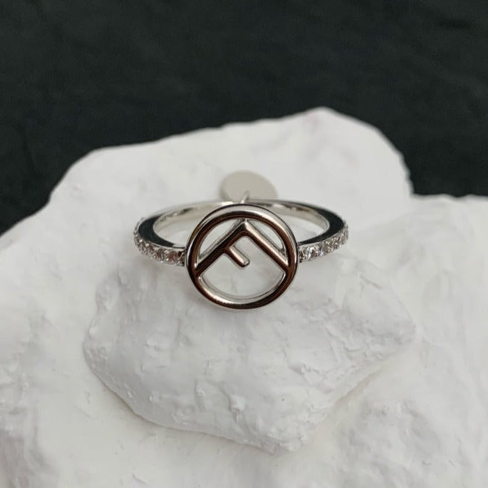 F Logo Silver Diamond Ring