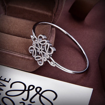 Paved Anagram Open Silver Bracelet