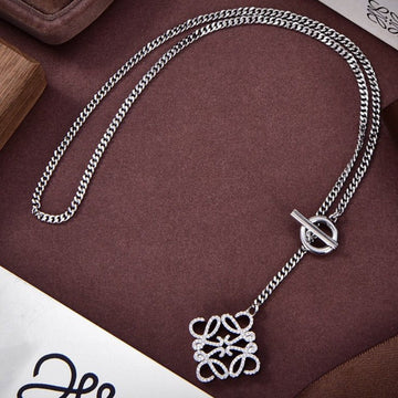 Paved Anagram Sivler Diamond Necklace
