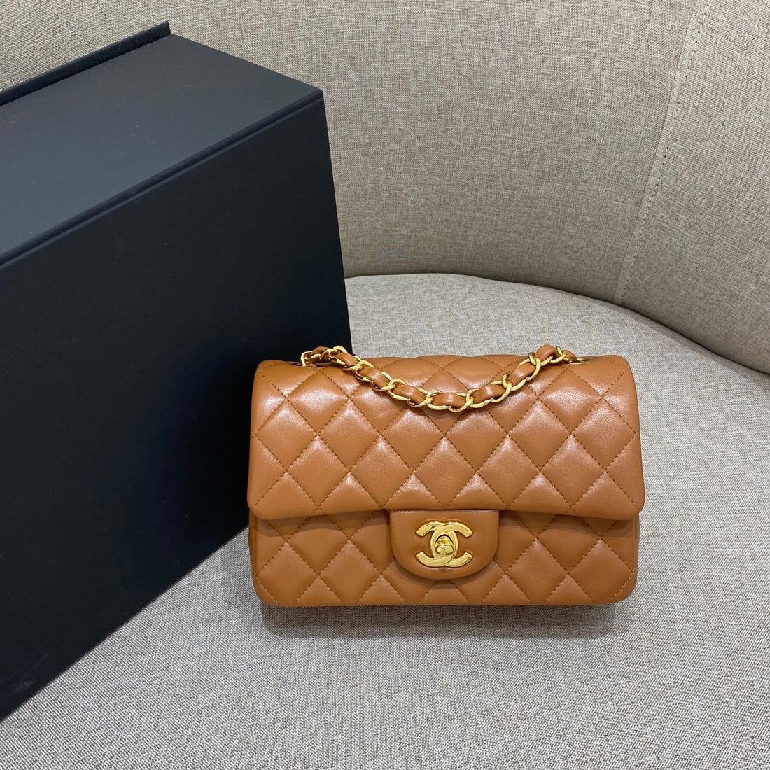 Flap Bag 20CM Caramel Lambskin Gold Hardware