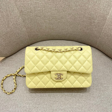 Flap Bag 23CM Pastel Yellow Lambskin Gold Hardware