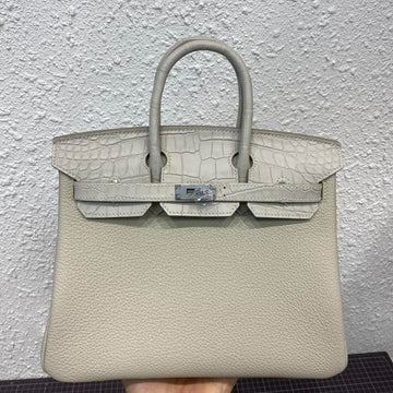 HM Birkin 25CM Gris Perle Crocodile And Togo Leather Silver Hardware