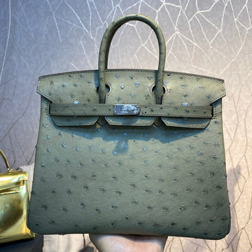 HM Birkin 30CM Khaki Ostrich Leather Silver Hardware