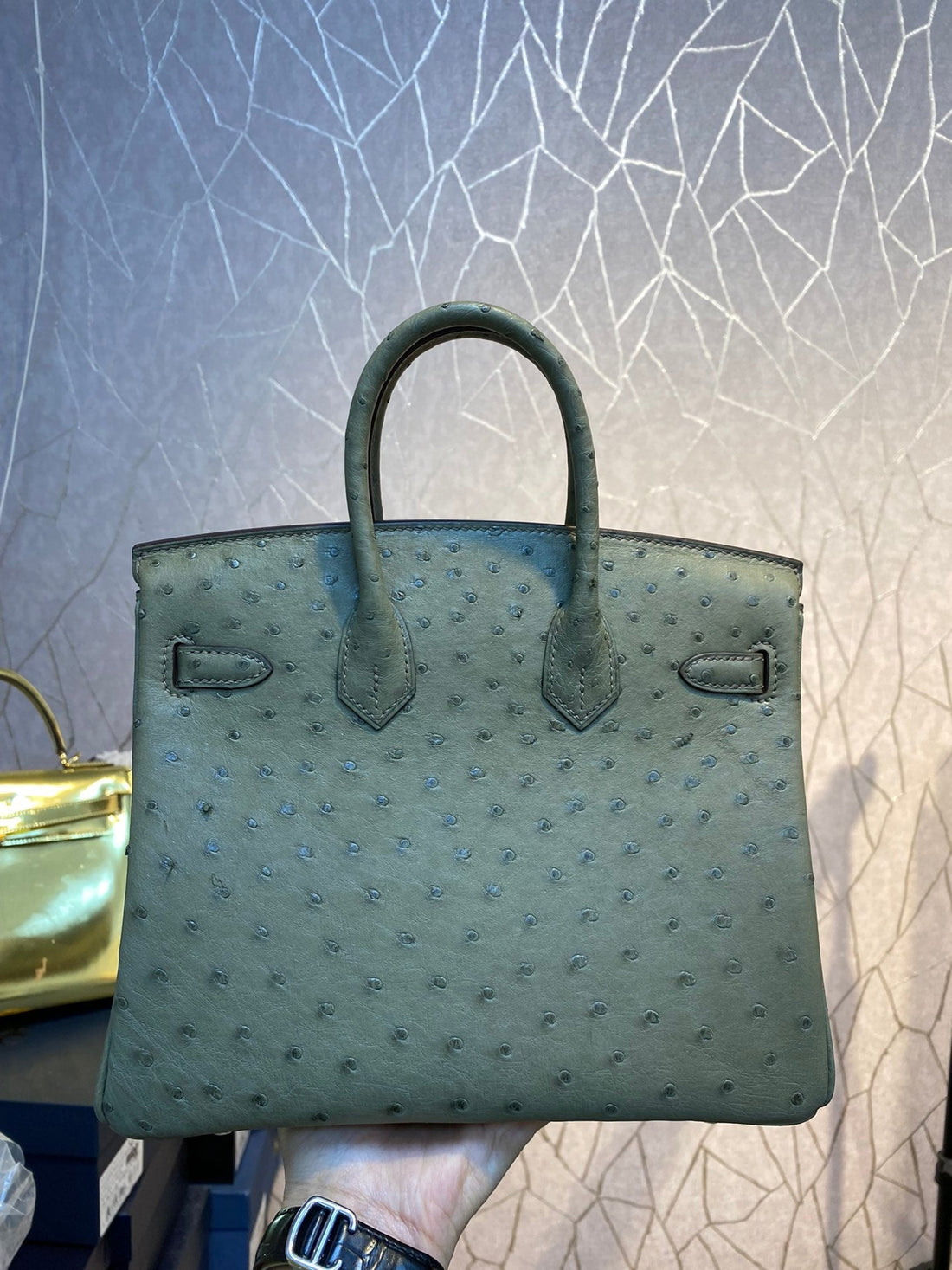 HM Birkin 30CM Khaki Ostrich Leather Silver Hardware