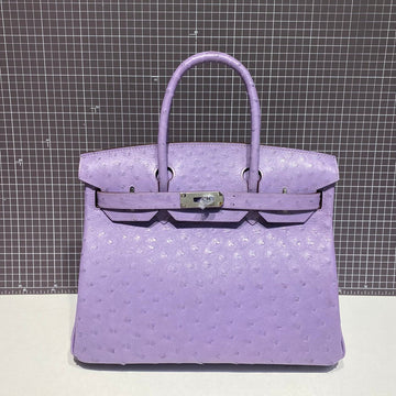 HM Birkin 30CM Purple Ostrich Leather Silver Hardware