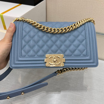 Boy Bag Medium 25 Cloud Blue Caviar Gold Hardware