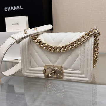 Boy Bag Small 20 White Chevron Caviar Gold Hardware