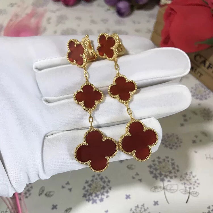 Clover 3 Motif Carnelian Drop Earrings