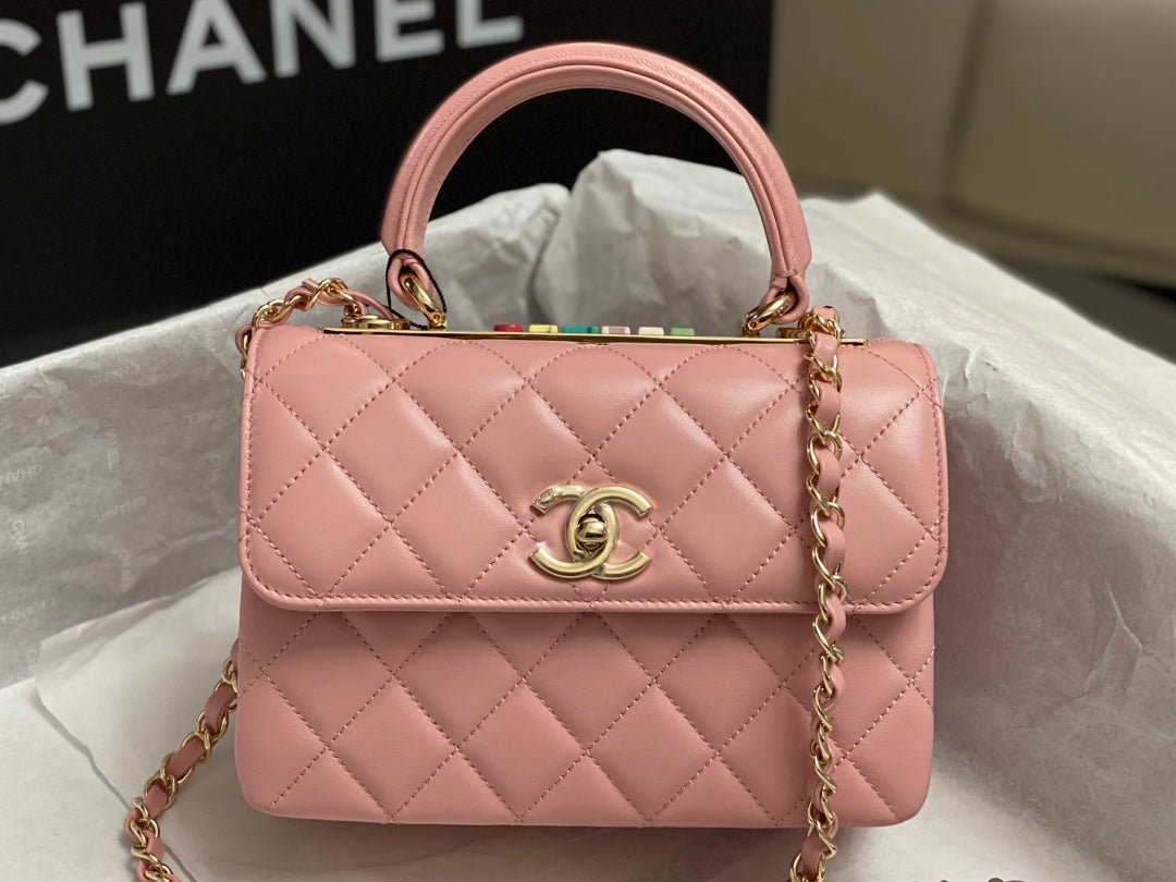 CC Trendy 20CM Pink Lambskin Gold Hardware