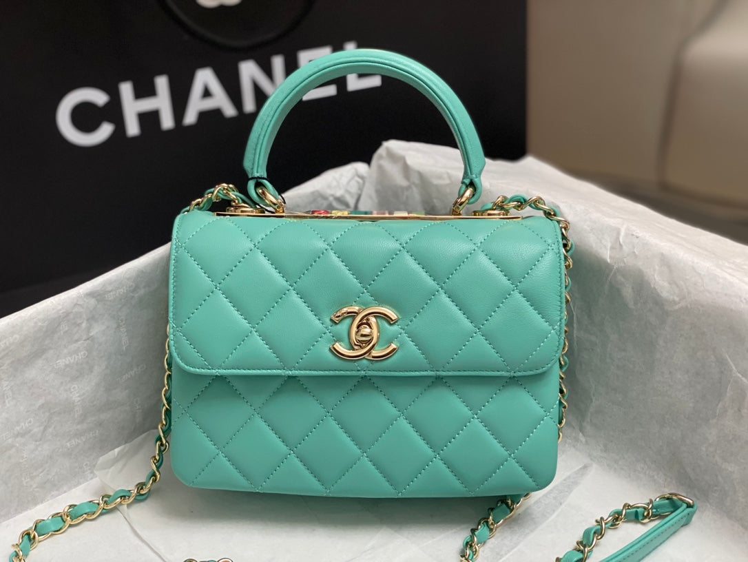 CC Trendy 20CM Light Blue Lambskin Gold Hardware