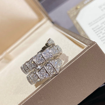 Serpenti Double Ring Silver Diamond Paved