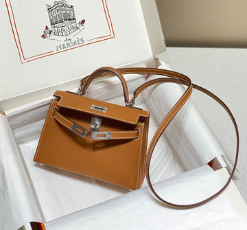 HM Kelly Mini 20 Golden Brown Epsom Silver Hardware