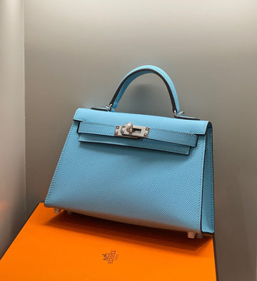 HM Kelly Mini 20 Sky Blue Epsom Silver Hardware
