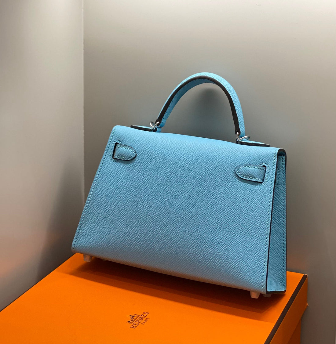 HM Kelly Mini 20 Sky Blue Epsom Silver Hardware