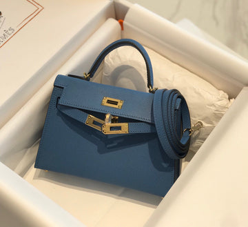 HM Kelly Mini 20 Blue Epsom Gold Hardware