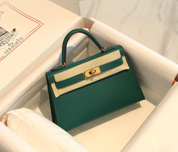 HM Kelly Mini 20 Green Epsom Gold Hardware