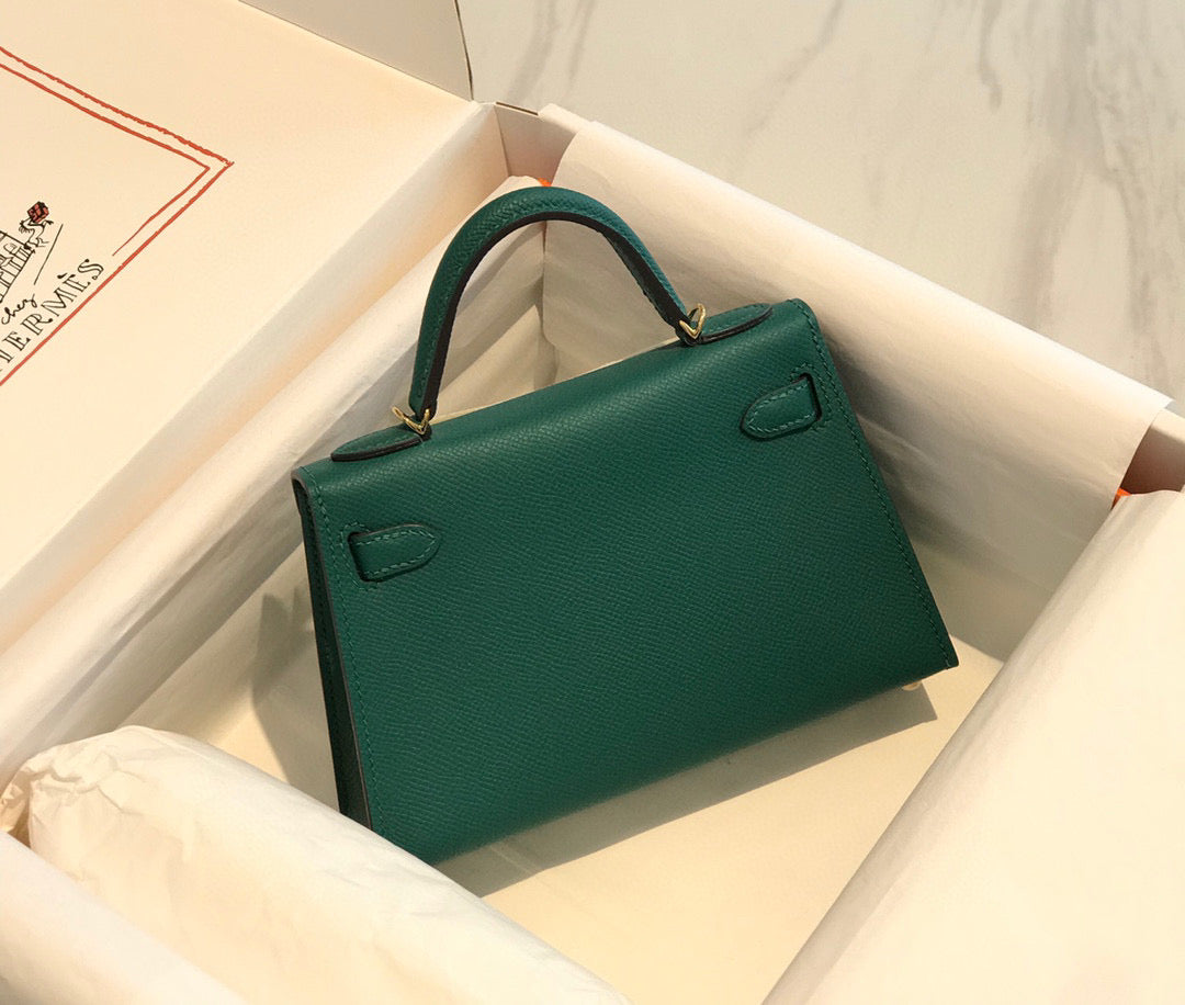 HM Kelly Mini 20 Green Epsom Gold Hardware