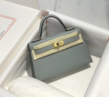 HM Kelly Mini 20 Medium Grey Epsom Gold Hardware