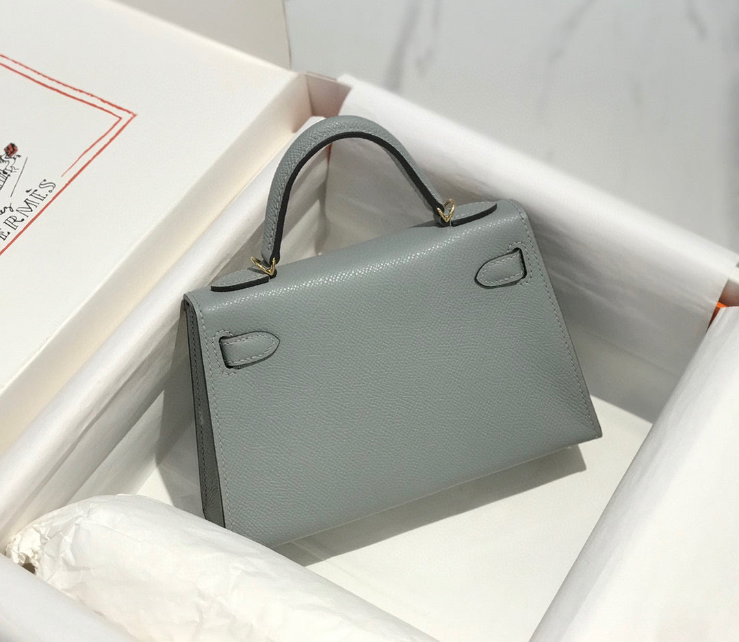 HM Kelly Mini 20 Medium Grey Epsom Gold Hardware