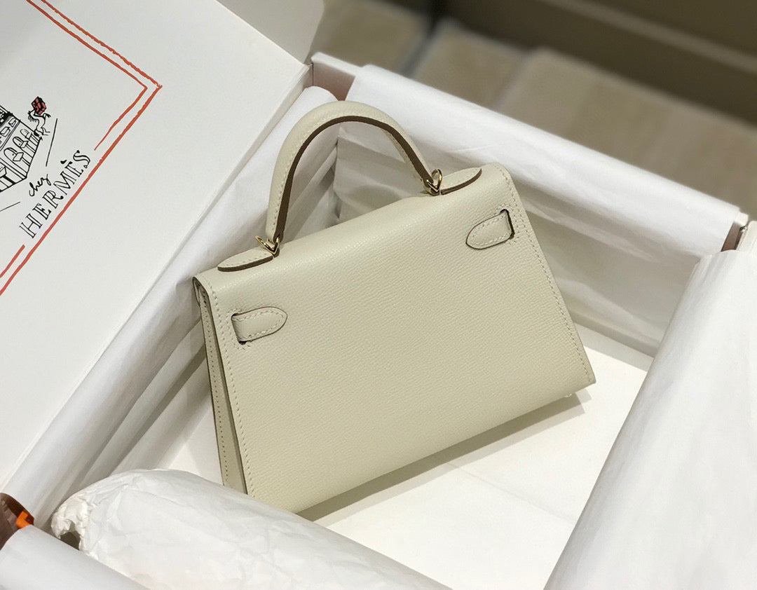 HM Kelly Mini 20 White Epsom Gold Hardware