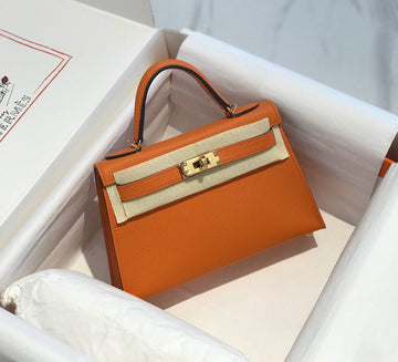 HM Kelly Mini 20 Orange Epsom Gold Hardware