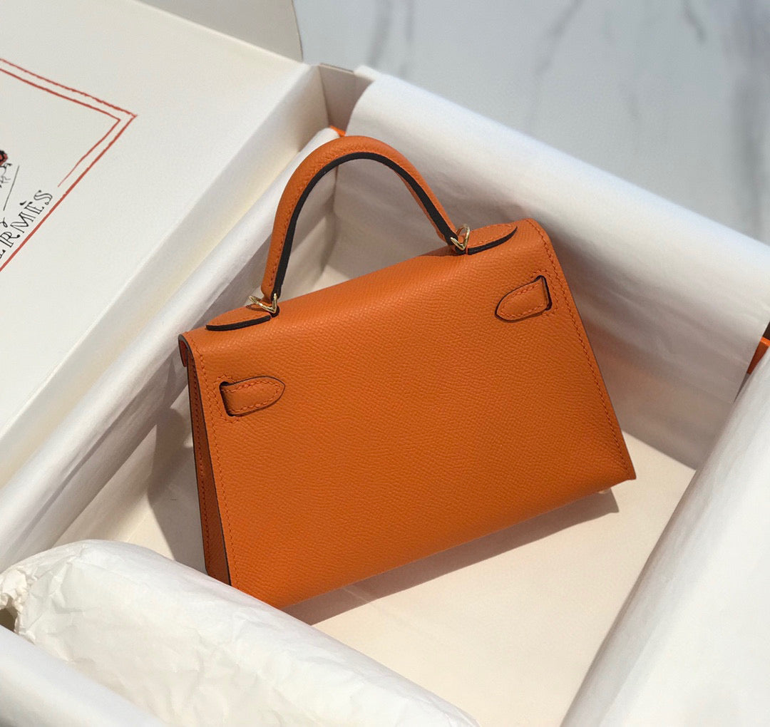 HM Kelly Mini 20 Orange Epsom Gold Hardware