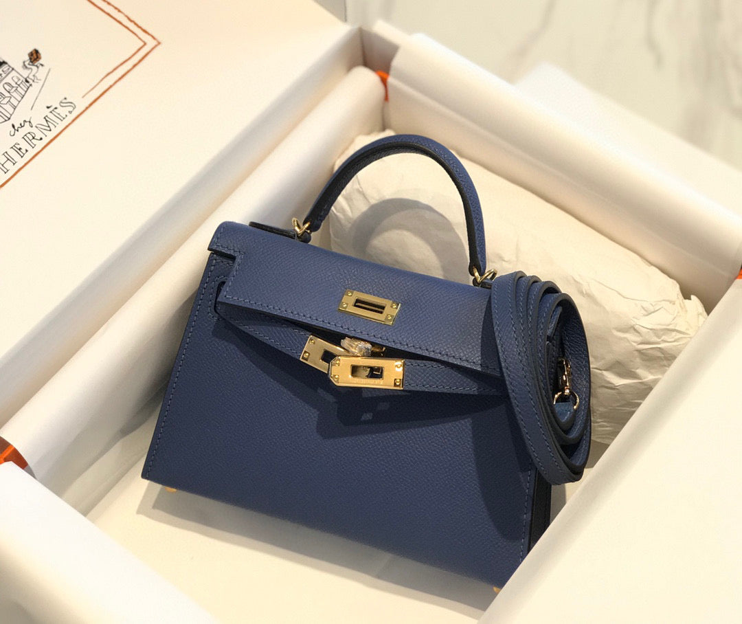HM Kelly Mini 20 Denim Epsom Gold Hardware