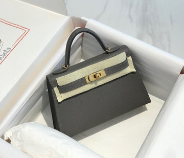 HM Kelly Mini 20 Dark Grey Epsom Gold Hardware