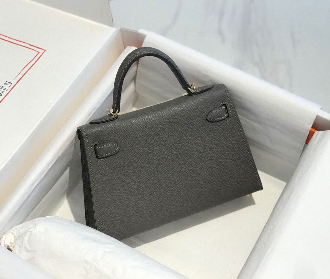 HM Kelly Mini 20 Dark Grey Epsom Gold Hardware