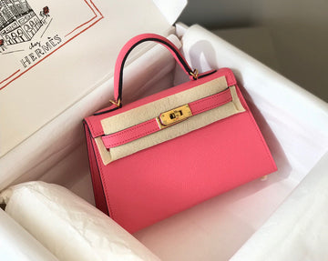 HM Kelly Mini 20 Dark Pink Epsom Gold Hardware
