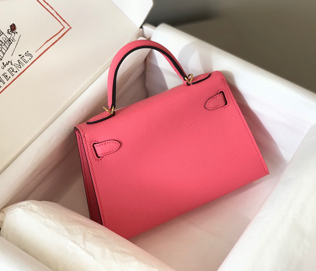 HM Kelly Mini 20 Dark Pink Epsom Gold Hardware